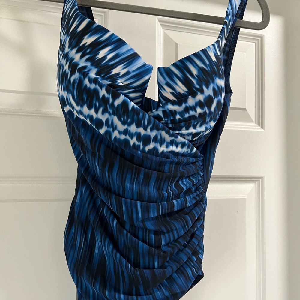 Miraclesuit Blue and White Tie-Dye One Piece Swimsuit